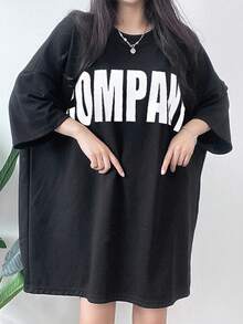 DAZY Áo thun in chữ cỡ lớn thường ngày cho nữ, mùa hè - màu đen - Xem 8