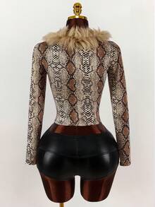 Amplova Áo khoác nữ tay dài lông giả da rắn thời trang gợi cảm cho mùa thu/đông - Nhiều màu - Xem 8