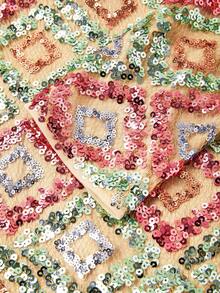 Ellevyn 女士彩色亮片几何印花优雅圆领长袖迷你连衣裙，适合日常穿着、派对、社交活动、秋冬季 - 彩色 - 查看 11