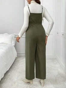 SHEIN Maternity Solid Color Button Design Drawstring Waist Pocket Casual Jumpsuit Pregnant Outfits Maternity Clothes Jumpsuits Maternity Jumpsuits Pregnancy Outfit Maternity Overalls Winter Clothes Chic
