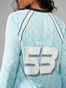 Missguided x Playboy Bunny Logo Print Long Sleeve Crew Neck Graphic Tee With Contrast Trim And Side Stripe Detail - Mint Blue - View 5