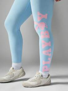 Missguided x Playboy 棉质全长修身连体裤经典 V 领芭蕾紧身衣连体长裤粉色兔子标志 Y2K 复古风格紧身衣家居服连体裤 - 藍色 - 查看 5