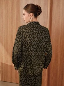 SHEIN Unity Chemise à manches longues jacquard élégante pour femme pour le travail - Noir - Voir 2