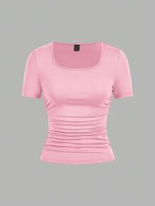 SHEIN EZwear 4pcs/Set Casual Minimalist Solid Color Comfortable Crew Neck Short Sleeve T-Shirts For Women, Suitable For Spring/Summer - Multicolor - View 10