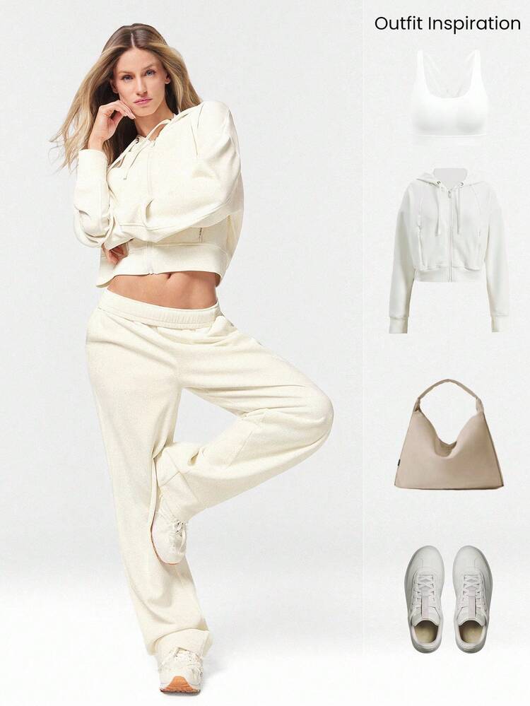 GLOWMODE Waffle Brushed Straight-Leg Elastic Waist Active Pants Casual Daily Wear Warm Winter - Beige - View 6