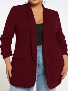 SHEIN Tall CURVE 秋冬大码休闲/办公室纯色西装外套 - 酒紅色 - 查看 6