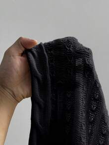 Sunspun Plus Size Women's Fashionable & Elegant Bohemian Style Hollow Out Short Sleeve Loose Knit Top, Suitable For Vacation, Spring/Summer/Autumn - Black - View 6