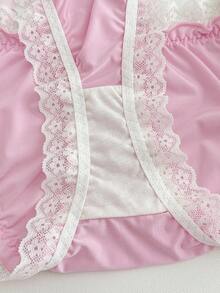 PetitDoll 女士蕾丝拼布蝴蝶结装饰时尚比基尼内裤 - 粉色 - 查看 5