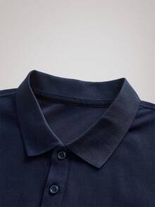 OFFICEAU Men's Solid Color Casual Office Commuter Polo Shirt, Old Money Spring To Summer - Blue - View 4