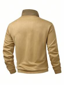 Manfinity Homme Casual Fashion Versatile Long Sleeve Polo Collar Men Pullover Sweatshirt - Khaki - View 2