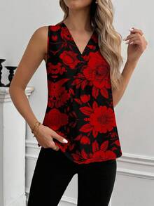 Glamance STROM NIGHT 女士休闲碎花无袖衬衫，适合夏季、秋季、返校季、工作日以及商务休闲场合。 - 紅色和黑色 - 查看 2