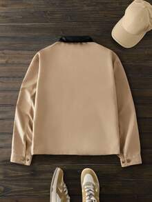 Manfinity NXTstreet Herren Lässig Patchwork Hemd-Jacke mit Umlegekragen, Herbst, Winter - Khaki - Übersicht 2