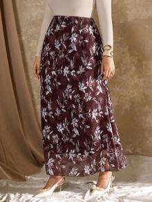 Flirla Plus Size 1 Piece Woven European & American Fitted Slimming Elegant Jacquard Skirt For Women - Brown - View 1