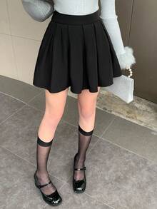 DAZY 女士休闲百褶A字裙，秋冬女装裙 - 黑色 - 查看 3