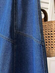 适合日常穿着的A字牛仔裙 - 藍色 - 查看 4