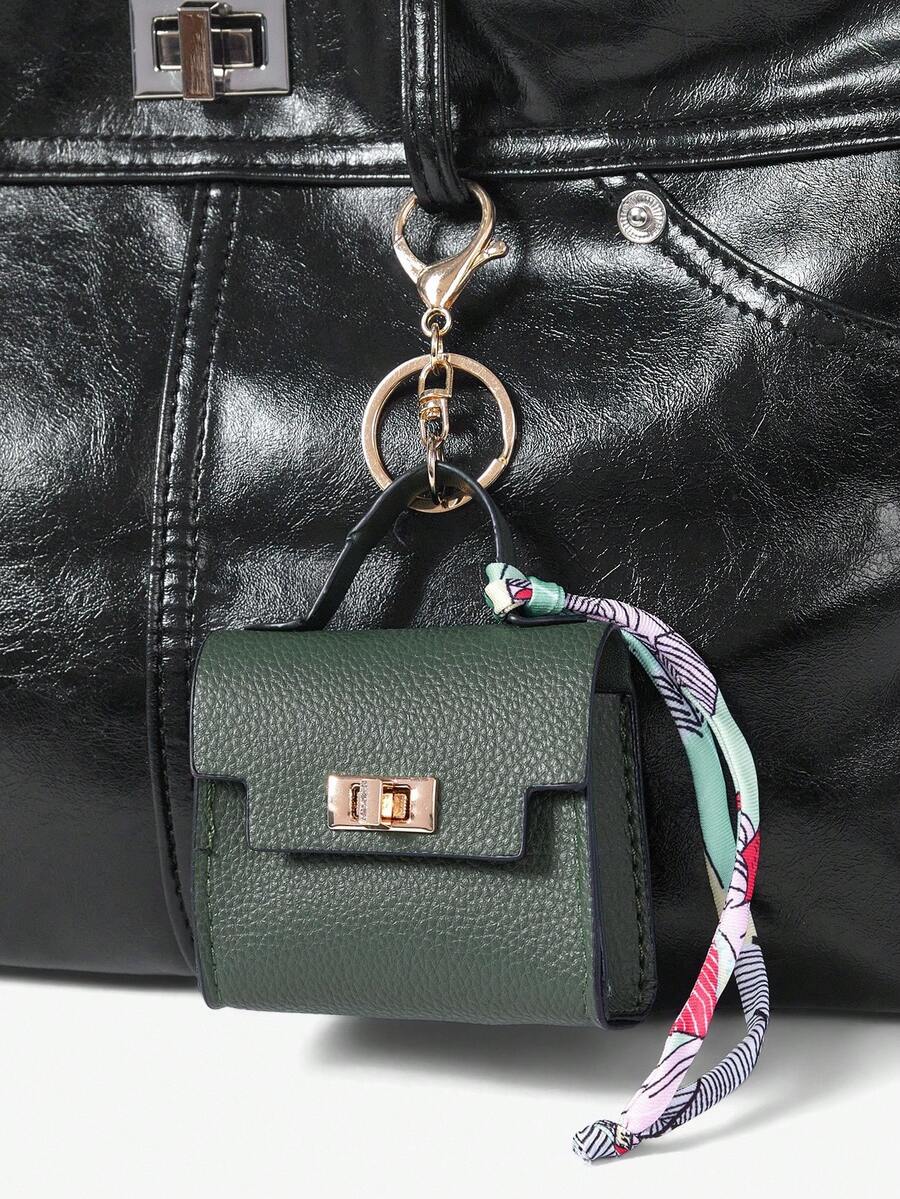 SHEIN SXY Mini Keychain Pendant, Portable Small Coin Purse, Earphone Case, Bag Charm - Dark Green - View 1