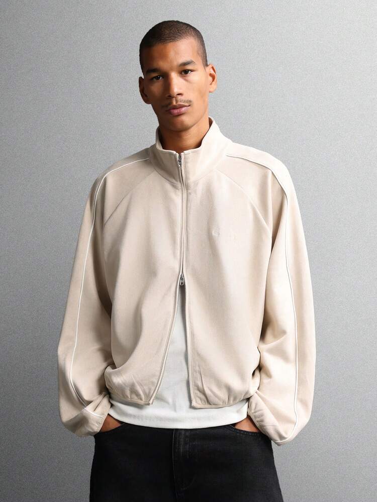 Full Zip Mock Neck Track Jacket With Clean Lines