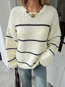 Livesso Women's Casual Contrast Color Knit Sweater, Autumn