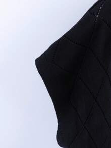 SHEIN Clasi 1pc Women Plus Size Diamond Pattern Golden Button Knit Sweater Top - Black - View 3