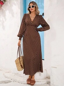 Vivid Eden Women's Polka Dot Print Dress, Casual Vacation Style