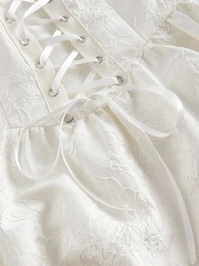 SHEIN MOD 女士纯色交叉绑带领蕾丝装饰复古拉链连衣裙，白色蕾丝连衣裙，维多利亚风格连衣裙，复古连衣裙，白色束身连衣裙，文艺复兴风格连衣裙，浪漫复古风，优雅派对连衣裙，女士优雅连衣裙，女士长款连衣裙，冬季，秋季，圣诞派对连衣裙，白色新年连衣裙，感恩节，婚礼宾客连衣裙，圣诞节 - 杏色 - 查看 4