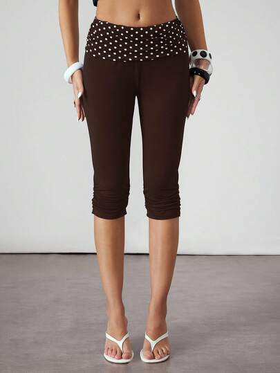 ROMWE Avant Y2K Style Sicilian Holiday Vintage Polka Dot Patchwork Ruched Women's Capri Pants