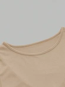 Modmama 休闲纯色圆领长袖高弹力哺乳上衣 - 卡其色 - 查看 9