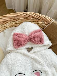 SHEIN 新生女婴可爱蓬松连帽家居服，秋冬 - 白色 - 查看 6