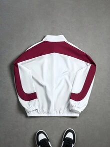 PAVTROS Men's Contrast Color Zipper Casual Versatile Long Sleeve Track Jacket, Cropped Zip Up Jersey Jacket, 90s Sporty Outdoor Windbreaker, Fall - Multicolor - View 7