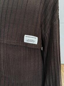 SHEIN Leap Crew 2pcs Tween Girls Back To School Simple Soft Textured Ribbed Knit Loose Dropped Shoulder Short Sweatshirt & Fitted Camisole Dress Set, Autumn - Coffee Brown - View 6