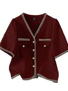 GlowEve CURVE Plus-Size Women's Woven Elegant Holiday Summer Shirt - Red - View 3