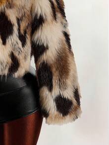 Amplova 女士复古豹纹仿皮草夹克，秋冬 - 彩色 - 查看 7