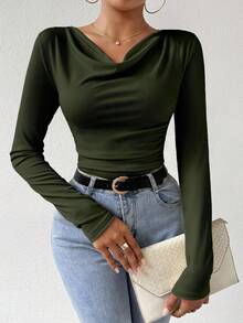 RosyDaze Camisetas femininas casuais de manga comprida, de cor sólida e combinando