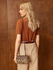 PREMIUM SQUARE OPENWORK BAG - Brown - View 7