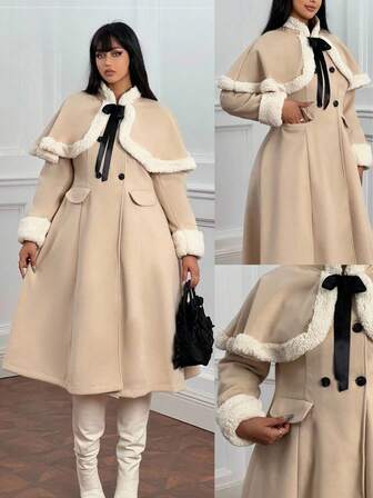 Lyrianda Plus Size Elegant French Aristocratic High-End Cinched Waist Slim Hooded Midi Cloak Coat, Women Winter Fall Cloth For Women Autumn