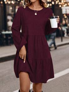 EMERY ROSE Casual Fall Commuter Solid Color Lantern Sleeve Long Sleeve Dress