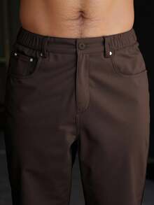 Manfinity Homme Men's Casual Solid Color Tapered Pants, Fall - Coffee Brown - View 6