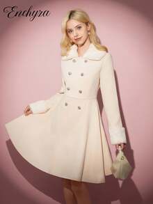 Fall Winter Vintage Teen Girl Apricot Overcoat With White Fur Collar, A-Line Silhouette, Casual & Elegant, Autumn/Winter Girls Winter Coat Faux Fur Coat Girls Beige Coat Teen Teen Coat Girls Coat