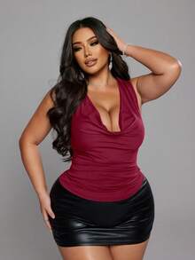 NU&NOW Christmas Elegant Sexy Daily Date Vacation Casual Bodycon Wrap Draped Neck Versatile Plus Size Camisole