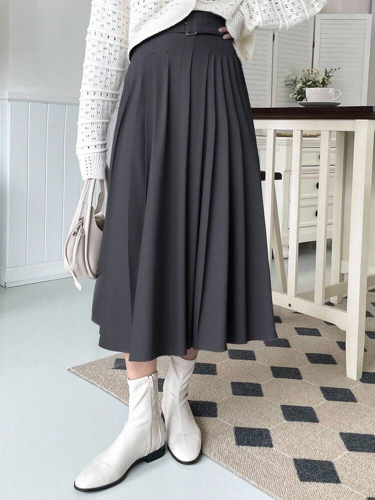 Women's Solid Color A-Line Skirt, Autumn/Winter Business Casual Woman