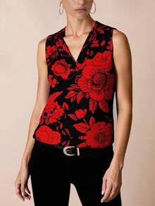 Glamance STROM NIGHT 女士休闲碎花无袖衬衫，适合夏季、秋季、返校季、工作日以及商务休闲场合。 - 紅色和黑色 - 查看 5