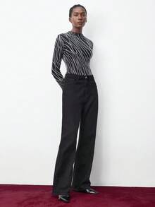 Maija Women's Zebra Print Mesh Round Neck Long Sleeve Bodysuit Fall Clothes For Women Halloween Costumes Cosplay Black Bodysuit - Black - View 6