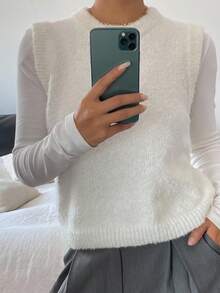 Livesso Women's Sleeveless Knitted Sweater Vest - White - View 1