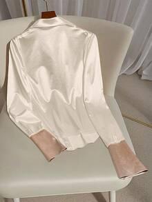 GlowEve Women's Knitted Jacquard Satin Long Sleeve Contrast Color Blouse Fall Cloth For Women