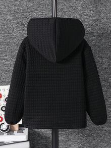 SHEIN 1. 男童休闲保暖连帽拉链外套，卫衣，夹克，冬季外套，棕色，黑色，节日，返校服装，男童服装，可爱上衣，基础款上衣，适合上学、度假、旅行、运动，适合秋冬季节 - 黑色 - 查看 2