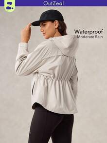OutZeal 女式防水抽绳腰袋可调节风帽户外夹克徒步露营秋冬 - 米色 - 查看 12