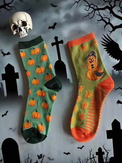 Grunge Punk 2 Pairs Unisex Creative Halloween Mid-Calf Socks