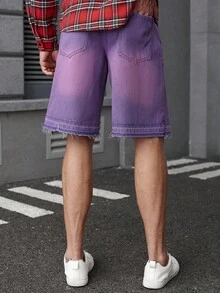 Manfinity Homme 男士休闲水洗牛仔工装短裤，夏季 - 紫色 - 查看 2