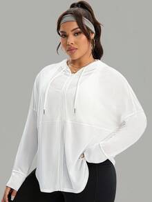 Rhythm Era Plus Size Women Casual Loose Fit Long Sleeve Zip-Up Sports Jacket Plus Size Running Jacket Plus Size Zip Up Hoodie