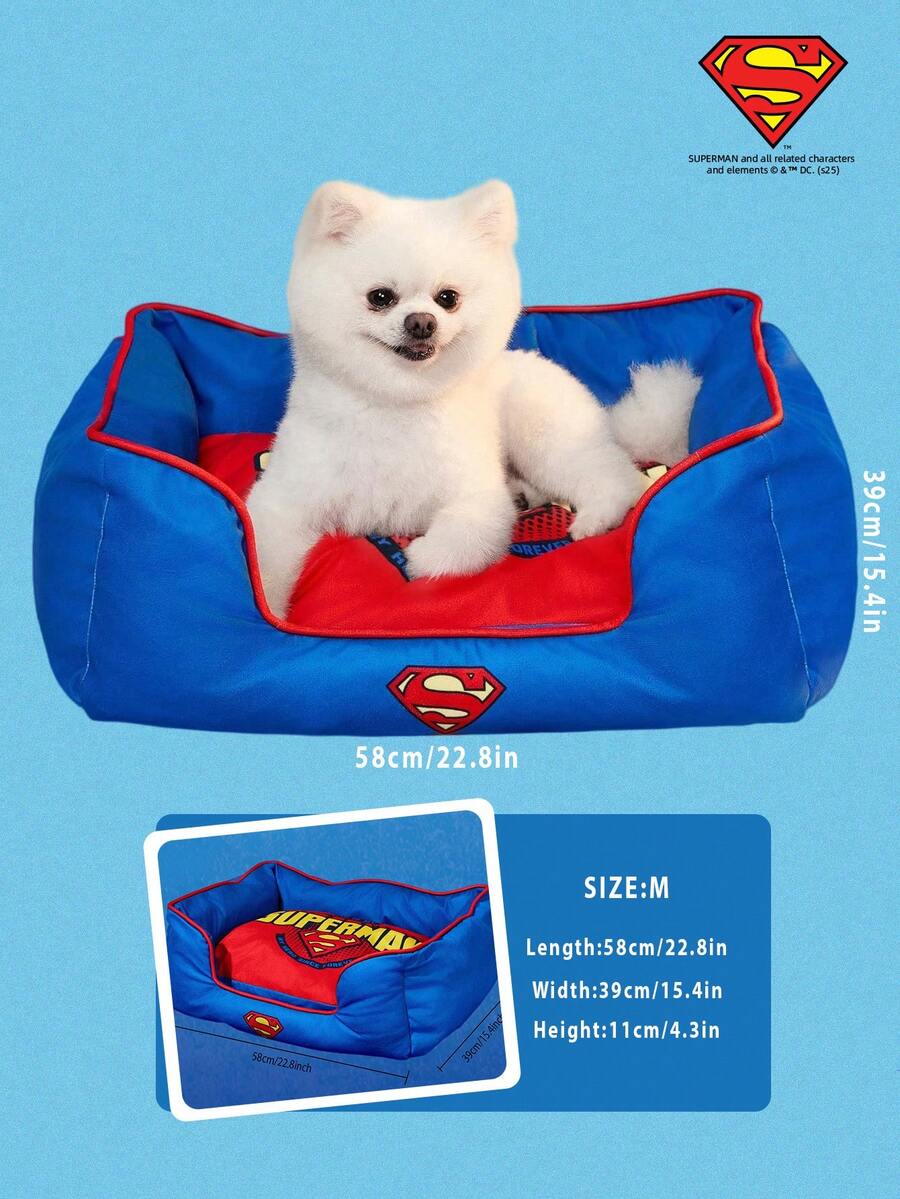 SUPERMAN X PETSIN 1pc Printed Removable & Washable Pet Bed Cushion, Comfortable For Cats & Dogs, All Season